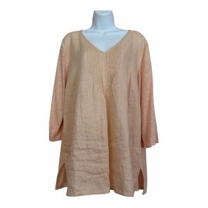 J. Jill Love Linen Peach Tunic Top Blouse Pintuck V-Neck Relaxed Lagenlook